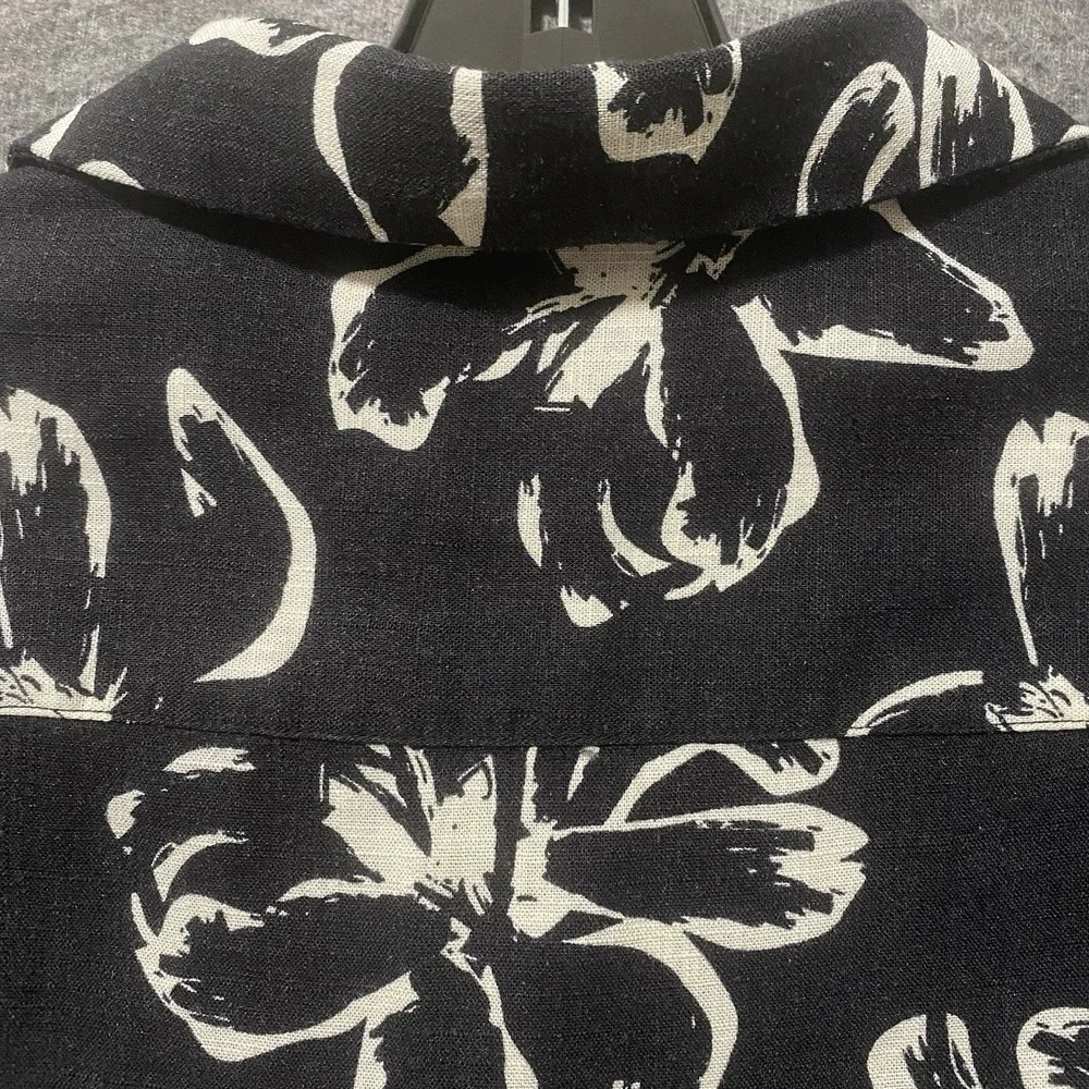 Porter Ash Shirt Linen Blend Men M Black Floral Hawaiian Aloha Beach Resort Camp